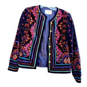 Vintage Cropped Jacket Colorful Velvet Quilted Saxon Hall Small Made In Japan
